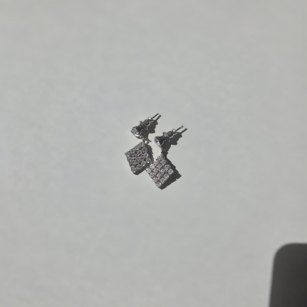 Rhinestone Drop Earrings Women Silver Diamond Geometric - Picture 5 of 6